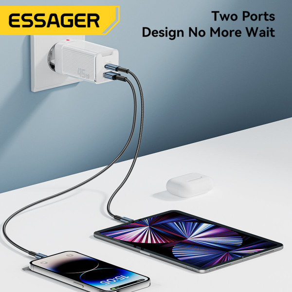 Мережевий зарядний пристрій Essager Zhiqi 45W GaN Travel Charger A+C EU білий (ECTCA-ZQB02-Z)