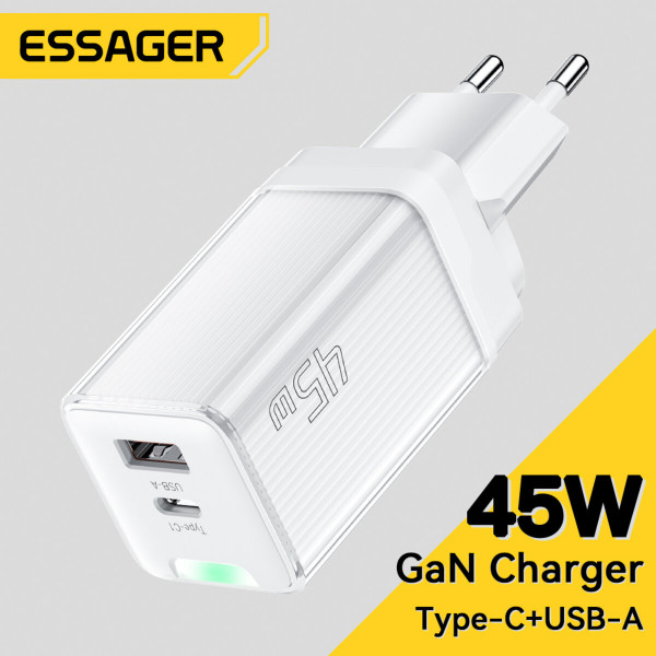 Мережевий зарядний пристрій Essager Zhiqi 45W GaN Travel Charger A+C EU білий (ECTCA-ZQB02-Z)