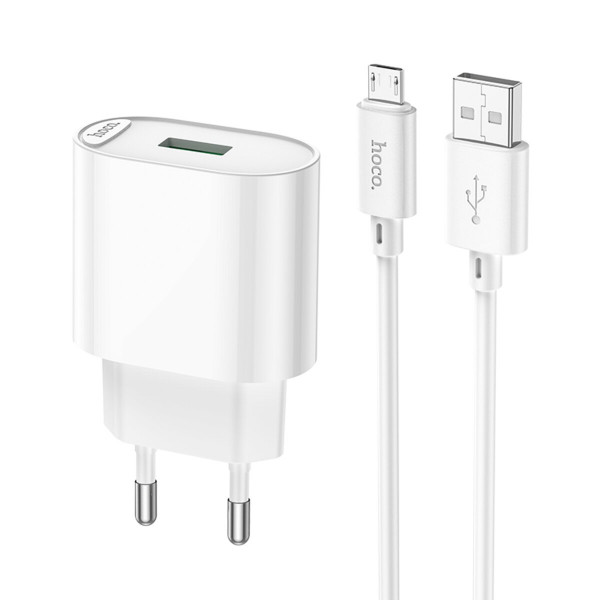 Мережевий зарядний пристрій HOCO C109A Fighter single port QC3.0 charger set(Micro) Білий