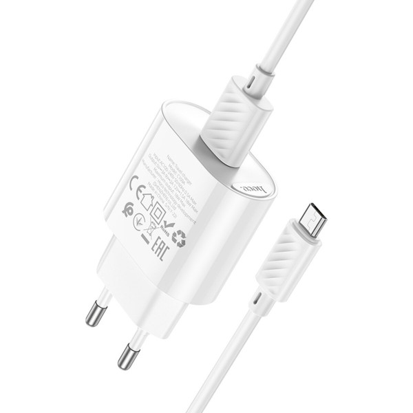 Мережевий зарядний пристрій HOCO C109A Fighter single port QC3.0 charger set(Micro) Білий
