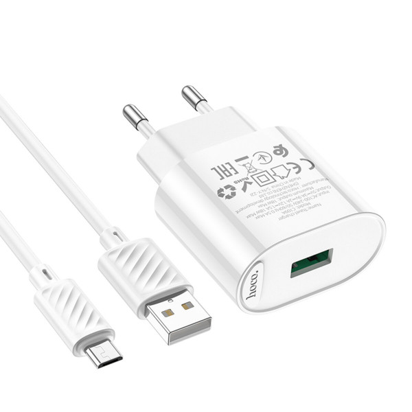 Мережевий зарядний пристрій HOCO C109A Fighter single port QC3.0 charger set(Micro) Білий