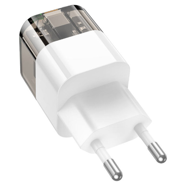 Мережевий зарядний пристрій HOCO C131A Platinum dual-port PD30W+QC3.0 charger(EU) Transparent black