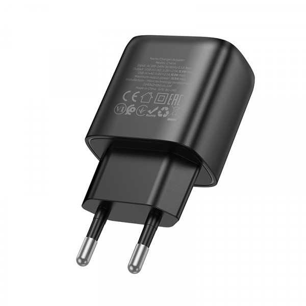 Мережевий зарядний пристрій HOCO C141A Smart dual-port charger Black (6942007627849)