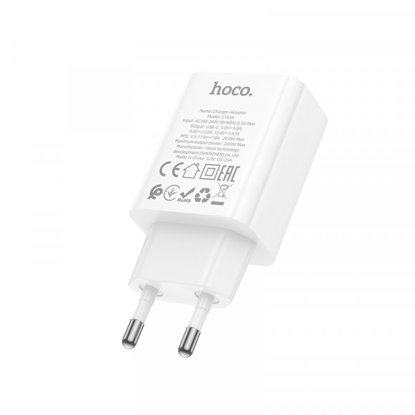 Мережевий зарядний пристрій HOCO C143A Benefit single port PD20W charger White (6942007652063)
