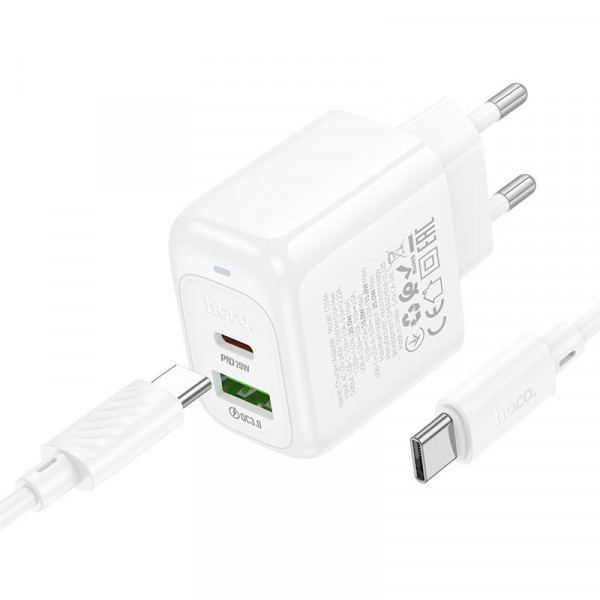 Мережевий зарядний пристрій HOCO CS54A Surplus PD20W+QC3.0 charger set(C to C) (6942007631532)