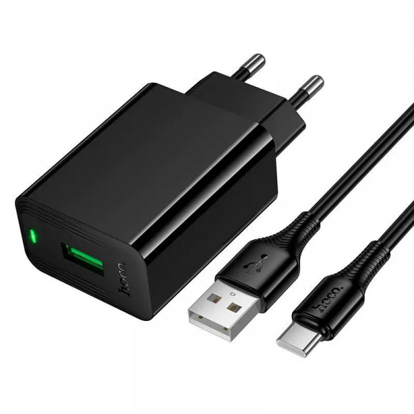 Мережевий зарядний пристрій HOCO CS91A Leader single-port charger set(Type-C) Black (6942007670999)