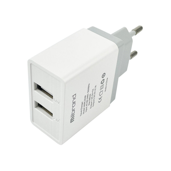 Мережевий зарядний пристрій Mibrand MI-02 Travel Charger 2USB-A 5W White