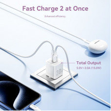 Мережевий зарядний пристрій Vention 2-Port USB (C + A) GaN Charger (30W/30W) EU-Plug White