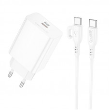 Мережевий зарядний пристрій з кабелем BOROFONE BA21A Pro Long journey single port PD20W charger set(C to C) White (6941991111426)