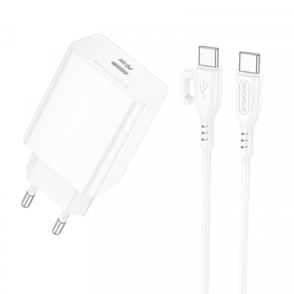 Мережевий зарядний пристрій з кабелем BOROFONE BA21A Pro Long journey single port PD20W charger set(C to C) White (6941991111426)