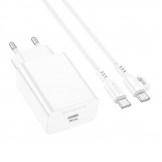 Мережевий зарядний пристрій з кабелем BOROFONE BA21A Pro Long journey single port PD20W charger set(C to C) White (6941991111426)
