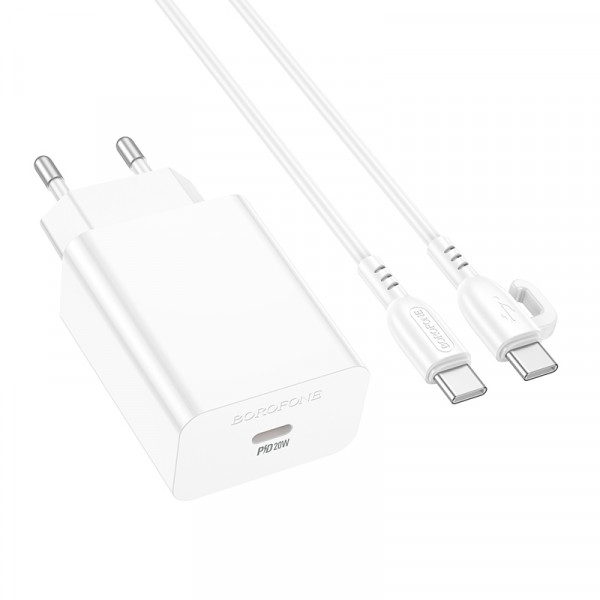 Мережевий зарядний пристрій з кабелем BOROFONE BA21A Pro Long journey single port PD20W charger set(C to C) White (6941991111426)