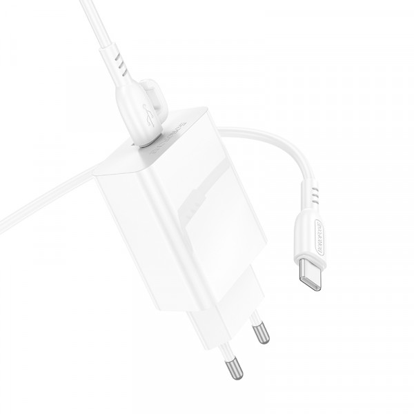 Мережевий зарядний пристрій з кабелем BOROFONE BA21A Pro Long journey single port PD20W charger set(C to C) White (6941991111426)