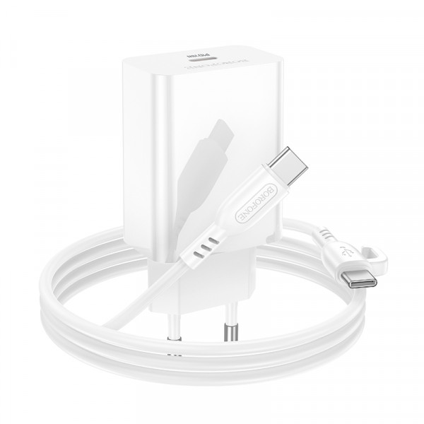 Мережевий зарядний пристрій з кабелем BOROFONE BA21A Pro Long journey single port PD20W charger set(C to C) White (6941991111426)