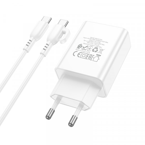 Мережевий зарядний пристрій з кабелем BOROFONE BA21A Pro Long journey single port PD20W charger set(C to C) White (6941991111426)