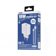 Мережевий зарядний пристрій з кабелем REMAX Kiddy 18W Charger+ Cable Set RP-U119 EU-A-C (6954851245742)
