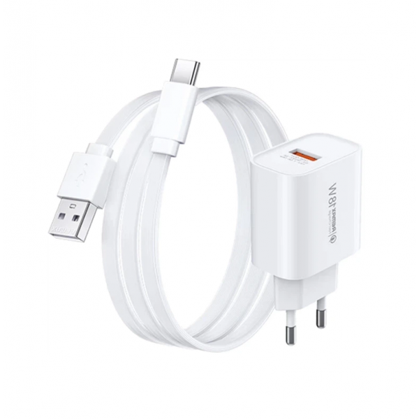 Мережевий зарядний пристрій з кабелем REMAX Kiddy 18W Charger+ Cable Set RP-U119 EU-A-C (6954851245742)