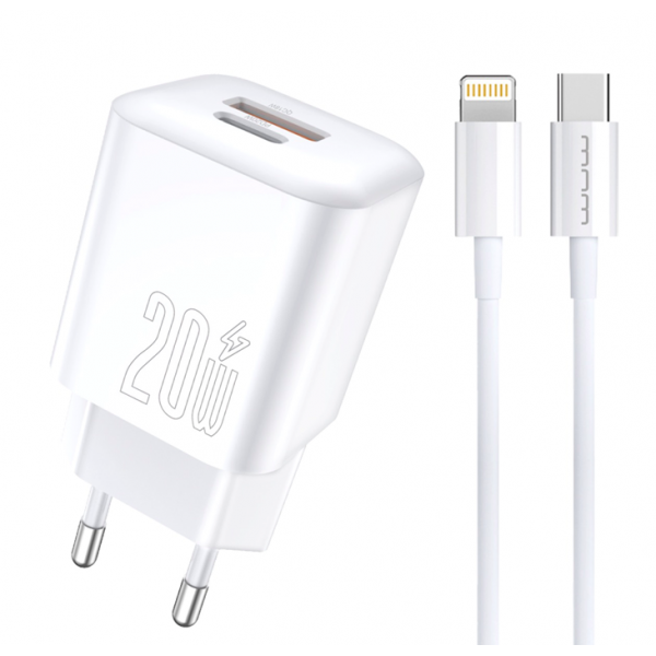 Мережевий зарядний пристрій з кабелем WUW-T104L PD20W A+C Lightning kit (6978749570631)