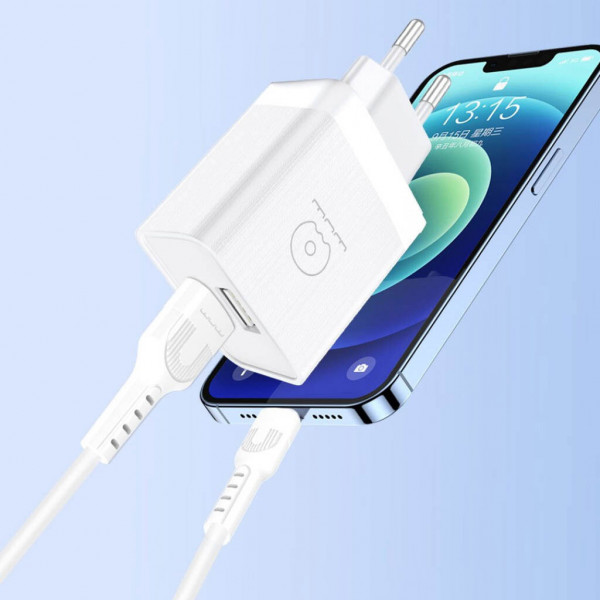 Мережевий зарядний пристрій з кабелем WUW-T92 2USB/2.4A set type-c (6972573337682)