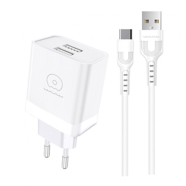 Мережевий зарядний пристрій з кабелем WUW-T92 2USB/2.4A set type-c (6972573337682)