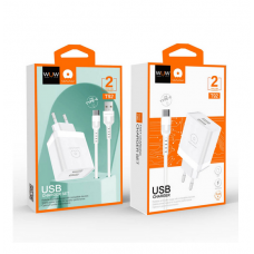 Мережевий зарядний пристрій з кабелем WUW-T92 2USB/2.4A set type-c (6972573337682)