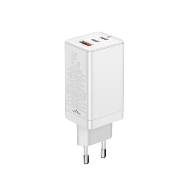 МЗП Baseus GaN3 Pro Fast Charger 2C+U 65W EU White(Include：Baseus Xiaobai series fast charging Cable Type-C to Type-C 100W(20V/5A) 1m White）