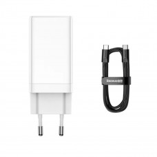 МЗП Baseus GaN3 Pro Fast Charger 2C+U 65W EU Білий(Include：Baseus Xiaobai series fast charging Cable Type-C to Type-C 100W(20V/5A) 1m Білий）