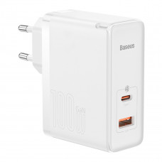 МЗП Baseus GaN5 Pro Fast Charger C+U 100W EU Білий (With Mini Білий Cable Type-C to Type-C 100W(20V/5A) 1m Білий）