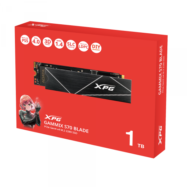 Накопичувач SSD M.2 ADATA GAMMIX S70 BLADE 1TB 2280 PCIe 4x4 NVMe 3D NAND Read/Write:7400/5500 MB/sec (AGAMMIXS70B-1T-CS)