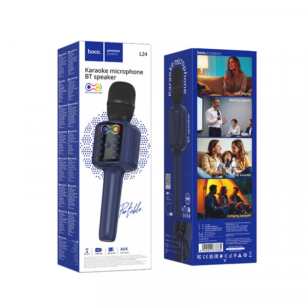 Портативна колонка-мікрофон HOCO L24 Shine karaoke microphone 5W Blue (6942007673785)