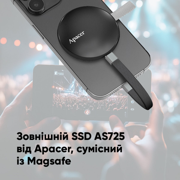Портативний SSD Apacer Magnetic AS725 512 GB USB 3.2 Gen.2 Type-C MagSafe Black