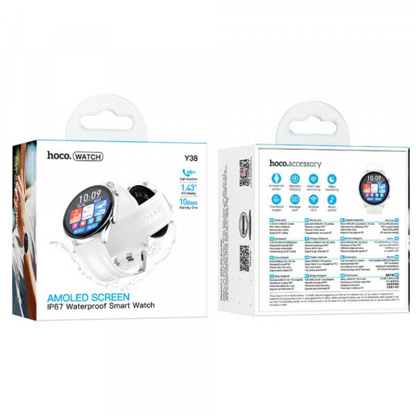 Смарт-годинник HOCO Y38 AMOLED 36mm. 300 mAh. Smart watch(call version) Silver (6942007672054)
