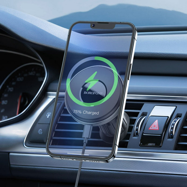 Тримач для мобiльного з БЗП BOROFONE BH202 Seaside magnetic wireless fast charging car holder