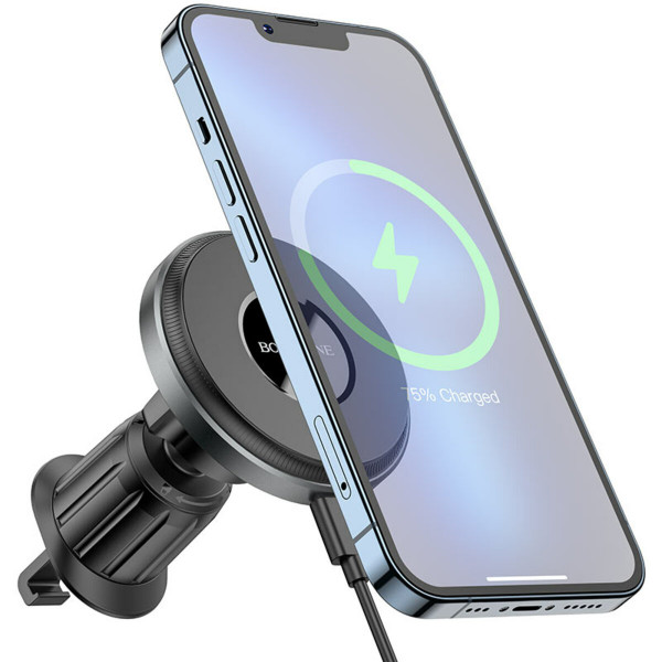 Тримач для мобiльного з БЗП BOROFONE BH202 Seaside magnetic wireless fast charging car holder