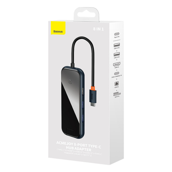 USB-хаб Baseus AcmeJoy 8-Port Type-C HUB Adapter（Type-C to HDMI*1+USB3.0*2+USB2.0*1+Type-C PD&Data*1+RJ45*1+SD/TF*1）Dark Grey