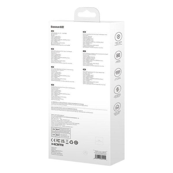 USB-хаб Baseus AcmeJoy 8-Port Type-C HUB Adapter（Type-C to HDMI*1+USB3.0*2+USB2.0*1+Type-C PD&Data*1+RJ45*1+SD/TF*1）Dark Grey
