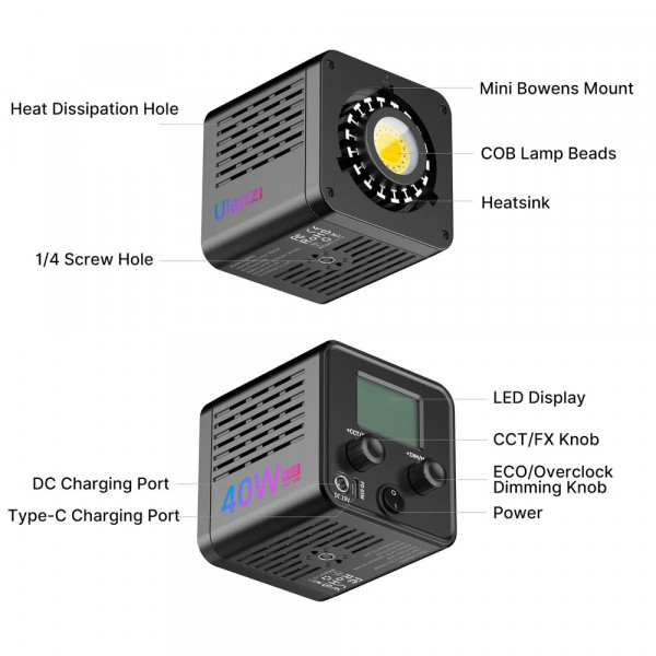 Відеосвітло Ulanzi Vijim 40W RGB COB Fill Light (L024 40WRGB) (L024)
