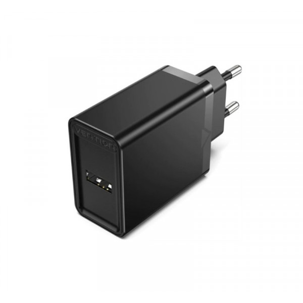 Зарядний пристрій Vention 1-port USB Wall Charger(12W) EU-Plug Чорний (FAAB0-EU)