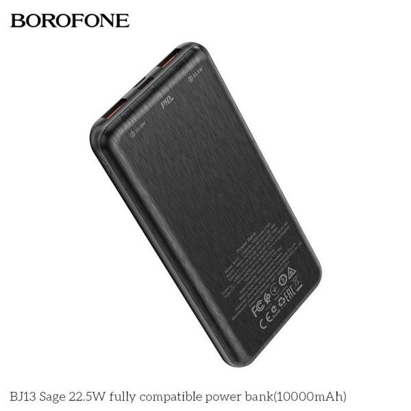 Зовнішній акумулятор BOROFONE BJ13 Sage fully compatible power bank 10000mAh 22.5W Black