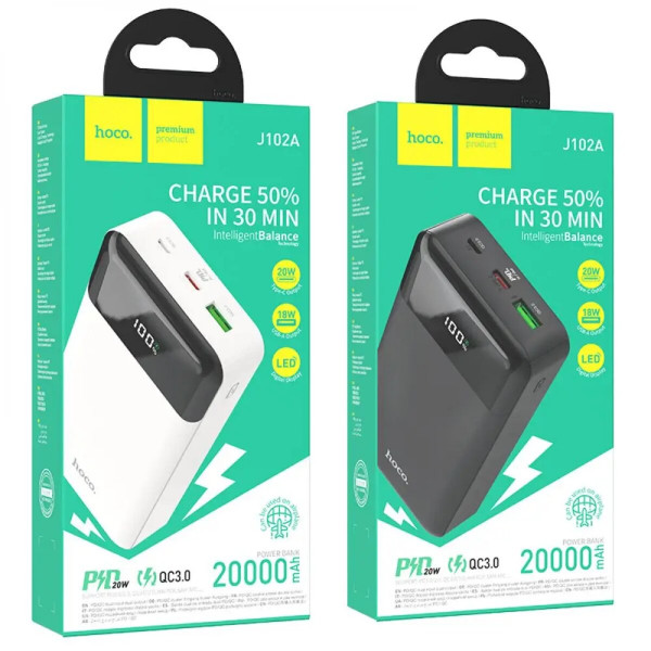 Зовнішній акумулятор HOCO J102A Cool figure PD20W+QC3.0 power bank(20000mAh) Білий