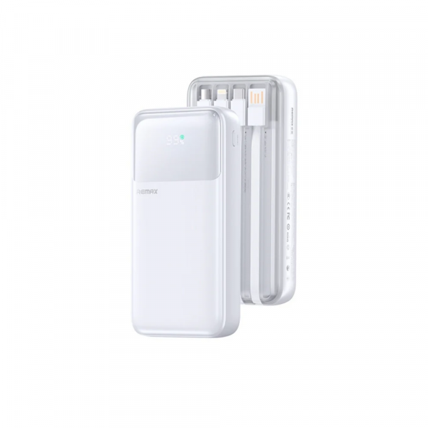 Зовнішній акумулятор REMAX 20W+22.5W with 3 Fast Charging Cable Power Bank 20000mAh FCP-2 White (6954851247012)