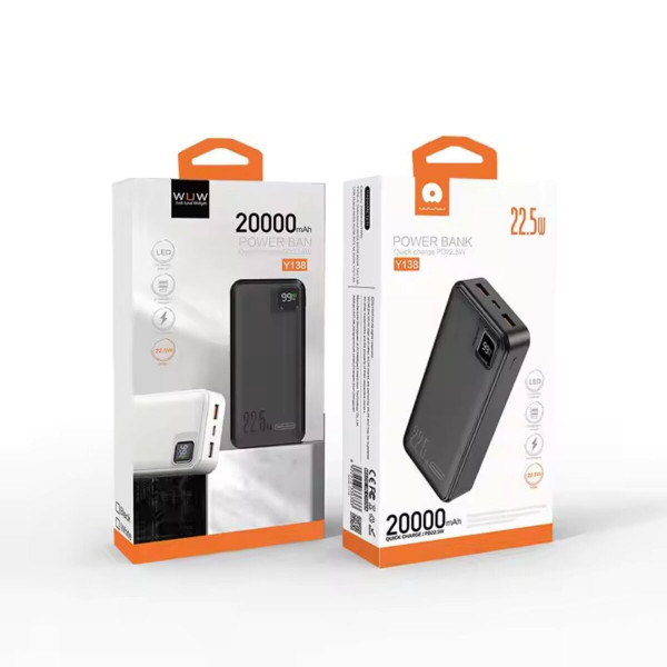 Зовнішній акумулятор WUW Y138 （PD22.5W quick charge) 20000mAh Black