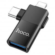 Адаптер HOCO UA17 iP male/Type-C male to USB female two-in-one adapter Чорний
