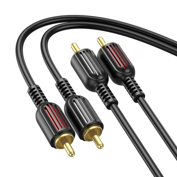 Аудіокабель BOROFONE BL13 2RCA red and white double lotus audio cable Black