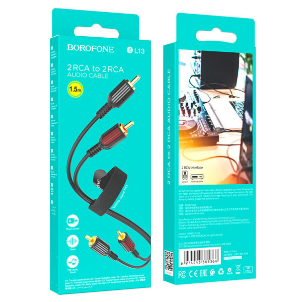 Аудіокабель BOROFONE BL13 2RCA red and white double lotus audio cable Black