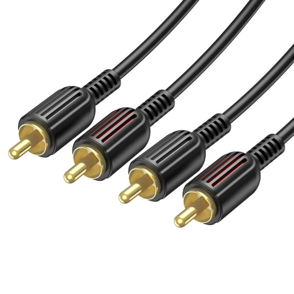 Аудіокабель BOROFONE BL13 2RCA red and white double lotus audio cable Black