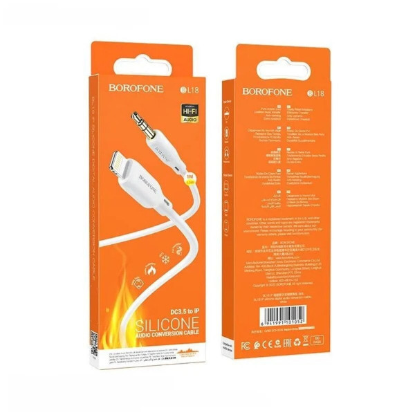Аудіокабель BOROFONE BL18 iP silicone digital audio conversion cable White