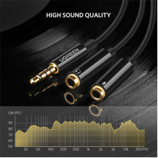Аудіокабель UGREEN AV141 3.5mm male to 2 3.5mm female, 0,2m Black (UGR-30619)