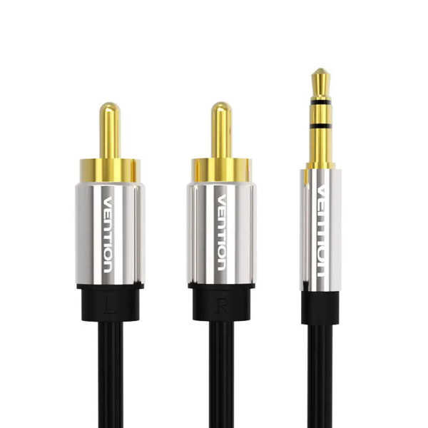 Аудіокабель Vention 3.5mm Male to 2RCA Male Audio Cable 1.5M Чорний Metal Type (BCFBG)
