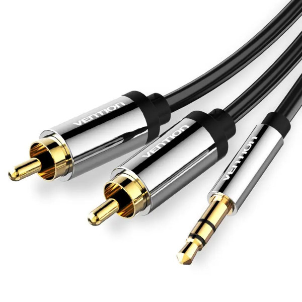 Аудіокабель Vention 3.5mm Male to 2RCA Male Audio Cable 1.5M Чорний Metal Type (BCFBG)